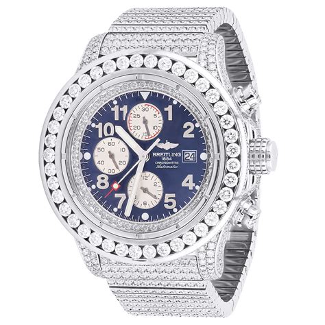 Large Iced Out Diamond Breitling Super Avenger Watch For Men 